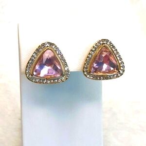 Vintage 90's Pink and Clear Triangle Rhinestone Clip Earrings